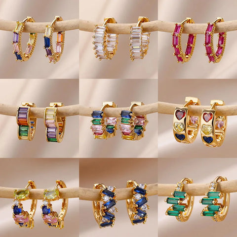 Colored Rainbow Zircon Earrings for Women - Mini Stainless Steel Geometric Circle Jewelry for Weddings and Parties