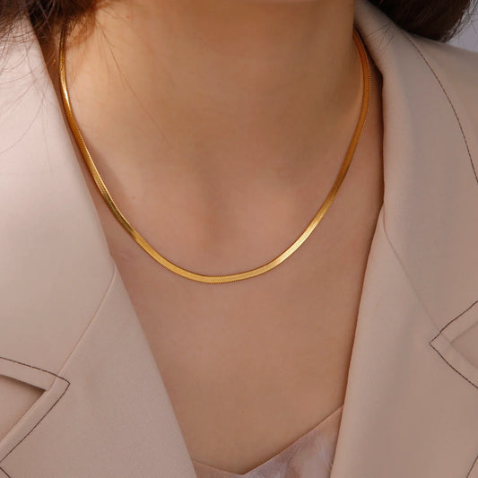 Skyrim Stainless Steel Gold Color Chain Necklace for Women – Minimalist Cuban Paperclip Twisted Snake Chain Fashion Jewelry