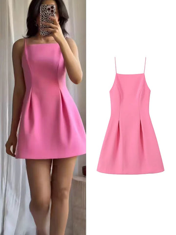 TFMLN Elegante damesjurk met roze spaghettibandjes 