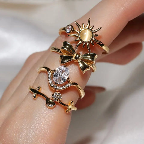 Rotating Sun Opal Ring for Women - Adjustable Stainless Steel Retro Charm Jewelry