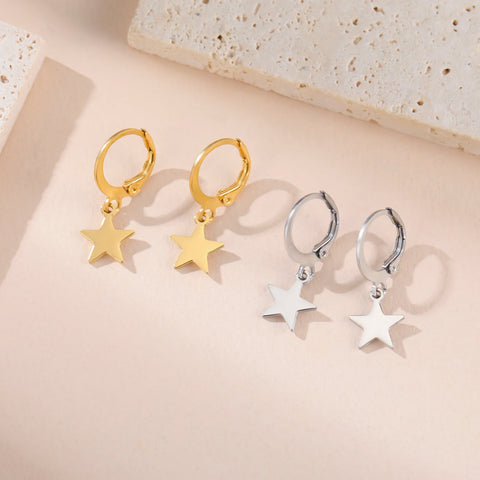 Skyrim Moon Star Drop Earrings – Gold Stainless Steel Hoop Earrings for Women and Girls