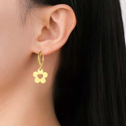 Skyrim Fashion Women Girls Stainless Steel Earrings - Heart Cross Flower Turtle Sun Pendant Hoop Earrings Jewelry Gift Wholesale