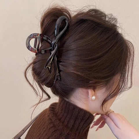 Glossy Acrylic Ribbon Bow Hair Claws - Stylish Hair Accessories for Women