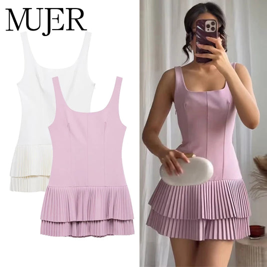 MUJER 2025 Pleated Mini Dress - Backless Jumpsuit