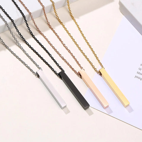 Waterproof Stainless Steel Rectangle Bar Pendant Necklace for Men and Women