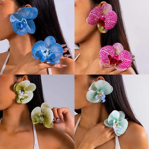 Fashion Butterfly Orchid Stud Earrings for Women - Exaggerated Large Flower Earrings for Weddings and Gifts 2024