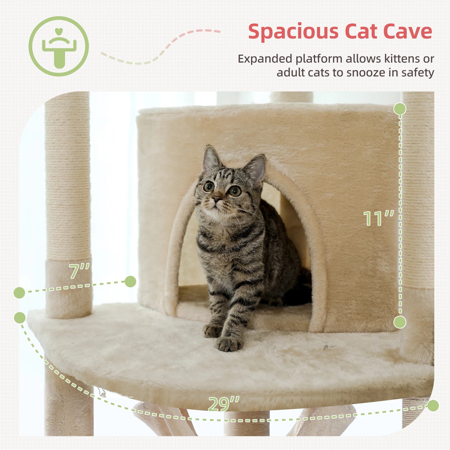 Floor to Ceiling Cat Tree - Adjustable Cat Tower with Cozy Condo, Scratching Posts, and Hammock