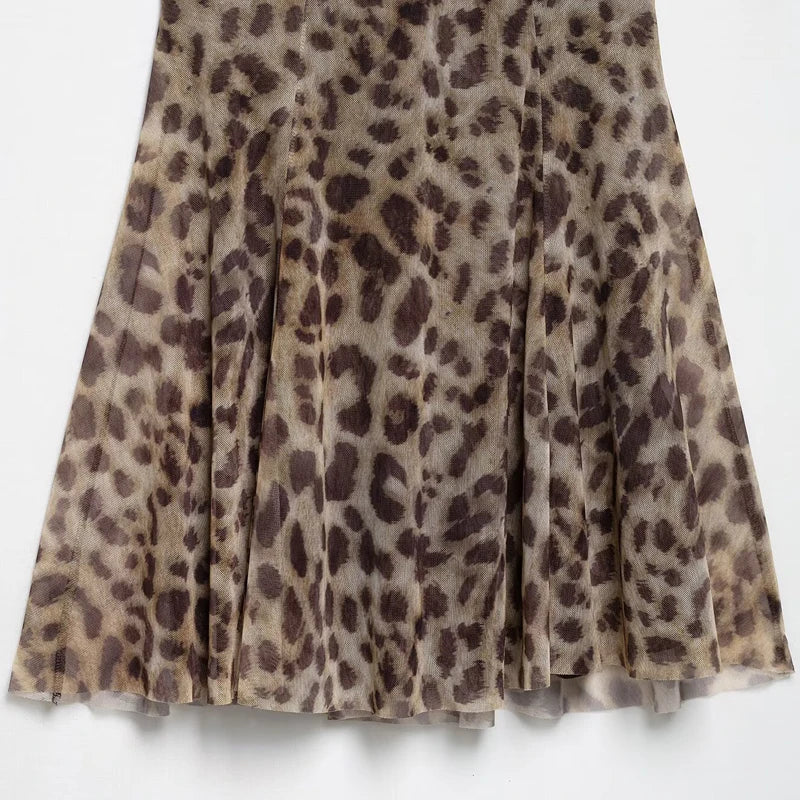 MUJER Leopard Print Tulle Dress