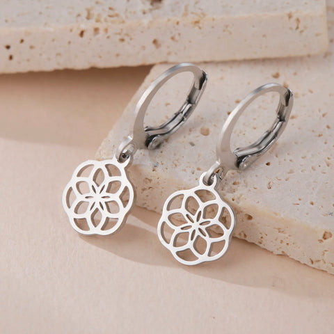 Flower of Life Drop Earrings - Stainless Steel Sacred Geometry Jewelry for Women and Girls