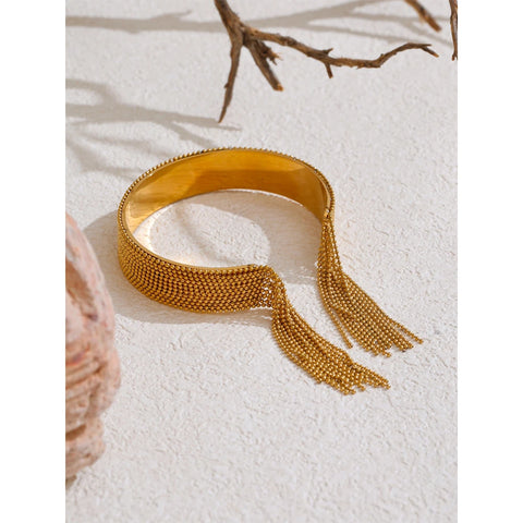 Yhpup Hot Style Stainless Steel Chain Tassel Cuff Bracelet Bangle - 18K Gold Color Plated Fashion Jewelry