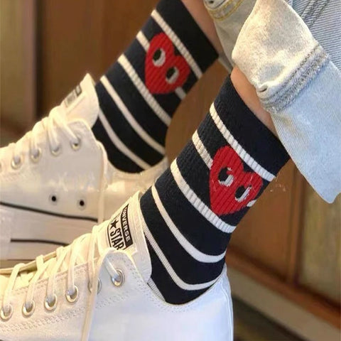 Korean Black and White Striped Polka Dot Casual Sports Socks