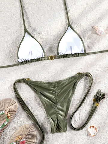 ZRTAK Triangle Micro Thong Bikiniset – Bandage Braziliaanse Tweedelige Badmode voor Dames
