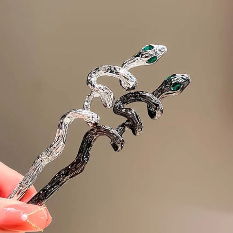 New Punk Snake Shape Hair Sticks - Fashion Metal Green Crystal Hair Accessories for Women