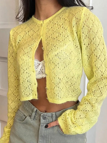 Tossy Summer Knitwear Hollow Out Cardigan voor dames - Casual Cropped Top