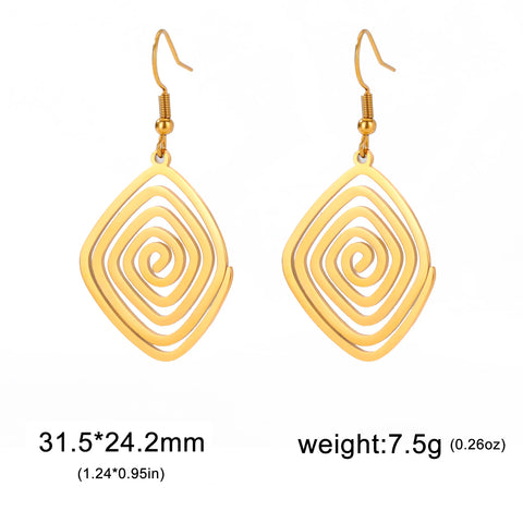 Skyrim Irregular Spiral Swirl Drop Earrings in Gold - Stainless Steel Geometric Jewelry for Women