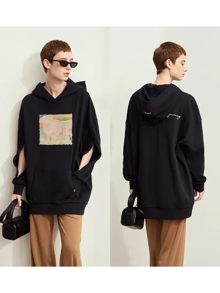 Amii Minimalism Women Sweatshirts - 2024 Autumn Art Print Hoodie