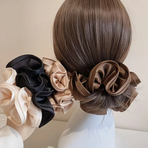 Korean Big Hair Tie Ribbon Scrunchies - Elegant Satin Elastic Hair Accessories for Women