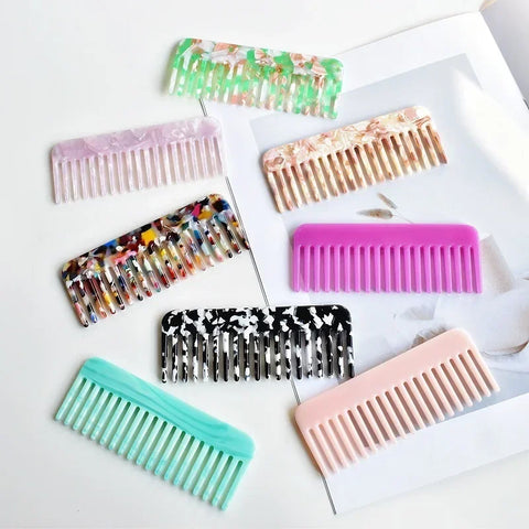 Colorful Wide Teeth Acetate Hair Combs - Anti-static Massage Hair Brush for Salon & Travel