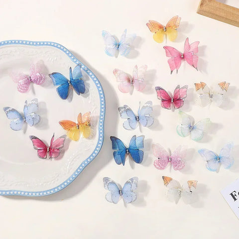 5pcs/set Cute Mesh Double-layer Simulation Butterfly Hairpins – Colorful Gradient Headwear for Lovely Girls