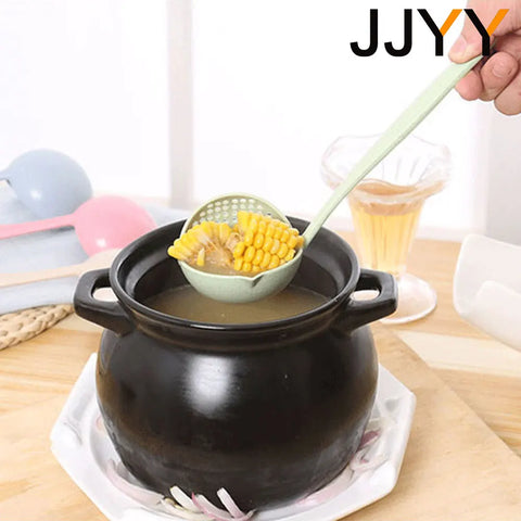 JJYY 2-in-1 Kitchen Spoon with Long Handle - Plastic Colander Filter for Hot Pot