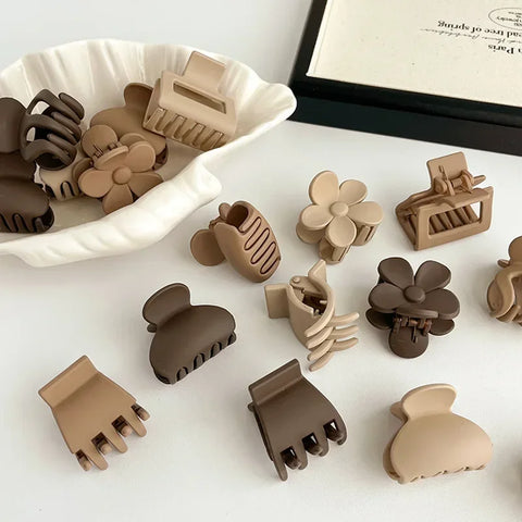 3pcs Coffee Color Small Hair Claw Clips - Simple Geometric Barrettes for Women and Girls