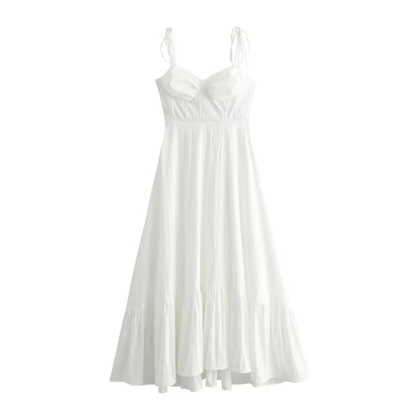 MUJER White Long Ruffle Slip Corset Dress for Women