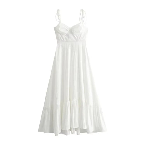 MUJER White Long Ruffle Slip Corset Dress for Women