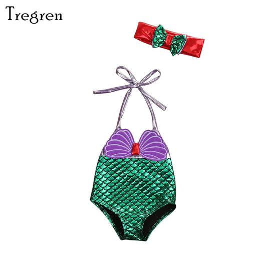 Tregren Little Girls Mermaid Print Swimsuit