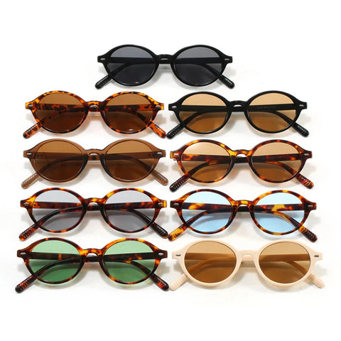 JNPCXI Retro Kleine Ovale Zonnebril – Luipaard Candy-Kleur UV400 Unisex Rivet Punk Shades