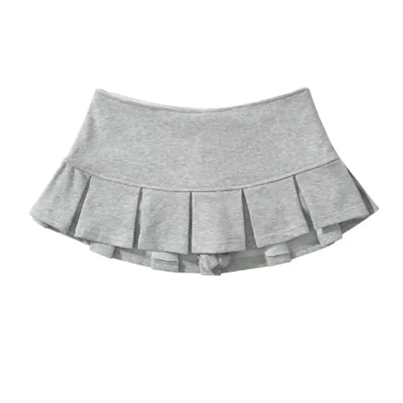 Mooyufon Y2K Mini Skirt for Women - Light Grey Vintage A-line Pleated Skirt