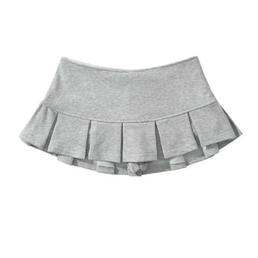 Mooyufon Y2K Mini Skirt for Women - Light Grey Vintage A-line Pleated Skirt