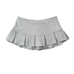 Mooyufon Y2K Mini Skirt for Women - Light Grey Vintage A-line Pleated Skirt
