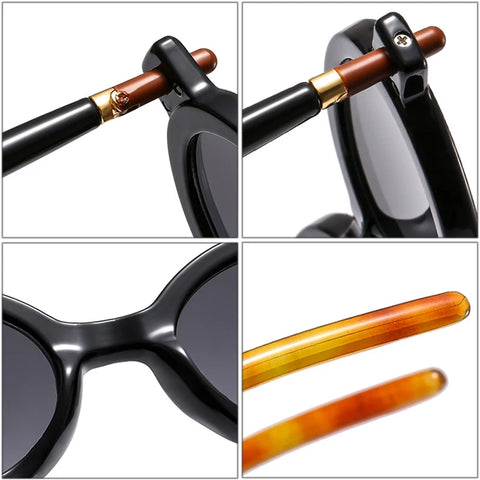 SHAUNA Kleine ovale retro zonnebril - heldere oceaankleurige lens UV400 unisex punk klinknagel zonnebril