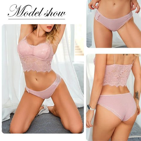 FINETOO 3Pcs Women Cotton Panties - Soft Lace Briefs