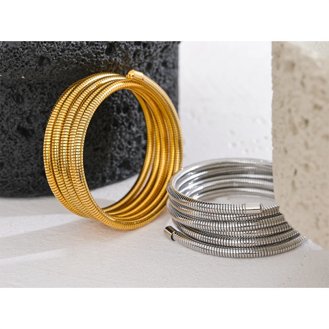 Yhpup Stainless Steel Stackable Multi-Layer Wrap Arm Bracelet - Unisex Waterproof Fashion Jewelry