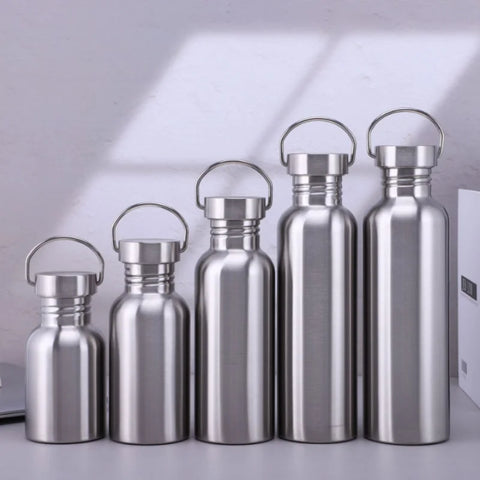 500/750/1000ml Stainless Steel Water Bottle - Single Wall Large Capacity Vacuum Flask for Cycling and Sports