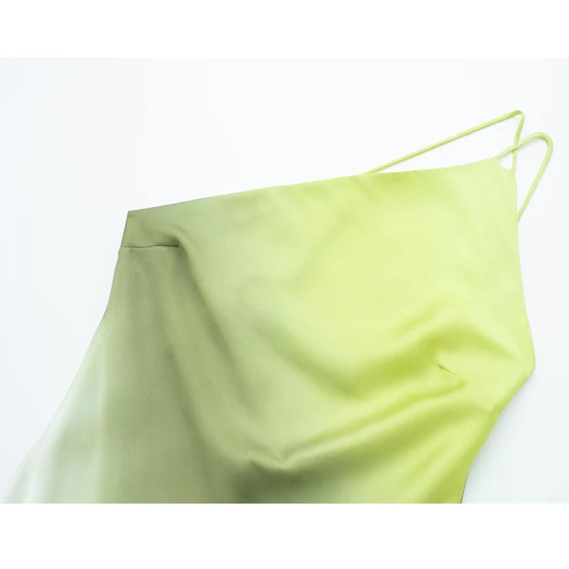MUJER Tie Dye Long Dress - Asymmetric Satin Backless Evening Dress
