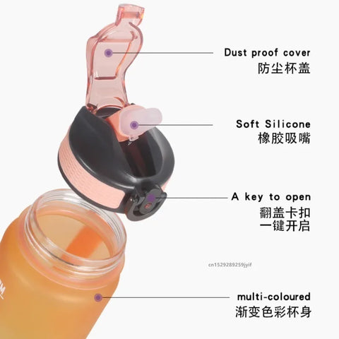 Gradient Color 1000ml Plastic Water Bottle with Straw - Leak-Proof Sports Bottle for Outdoor Adventures