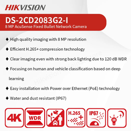 Hikvision Acusense 4K Outdoor IP Camera - DS-2CD2083G2-I