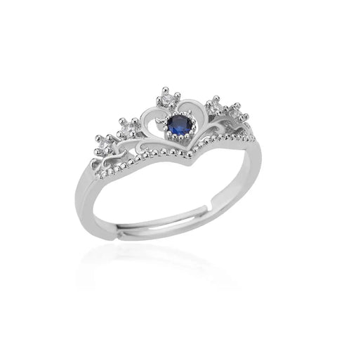 Blue Zircon Crown Rings for Women - Adjustable Gold Color Wedding Jewelry Gift