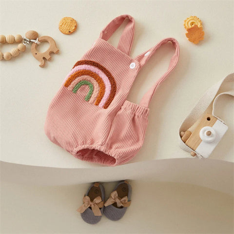 Tregren Newborn Infant Toddler Romper with Strawberry Rainbow Embroidery