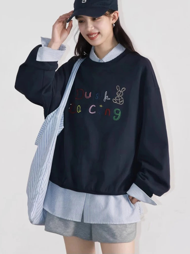 CHIC VEN Women Sweatshirts Long Sleeve O Neck Loose Casual New Embroidered Letter Female Pullover Top Spring Autumn 2025