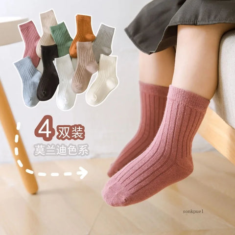 Cute Morandi Color Kids Socks for Autumn & Winter