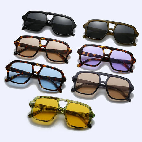 JNPCXI Dubbele Brug Vierkante Zonnebril – Vintage Punk Geel UV400 Heren Trending Shades