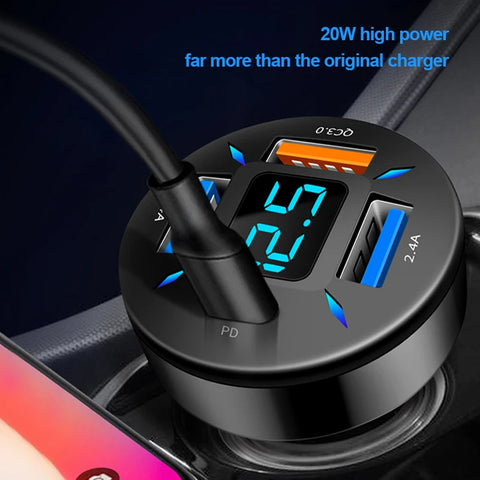 66W Quick Charge Car Phone Charger with 4 USB Ports