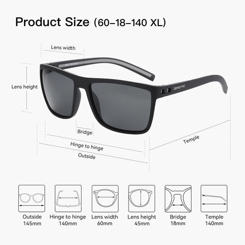 ZENOTTIC Retro Vierkante Gepolariseerde Zonnebril – Ultralichte TR90 UV400 Unisex Zonnebrillen