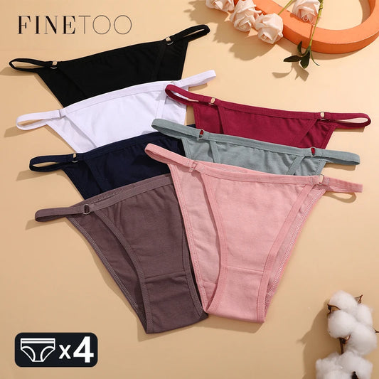 FINETOO 4Pcs Women's Cotton Panties with Metal Ring Waist