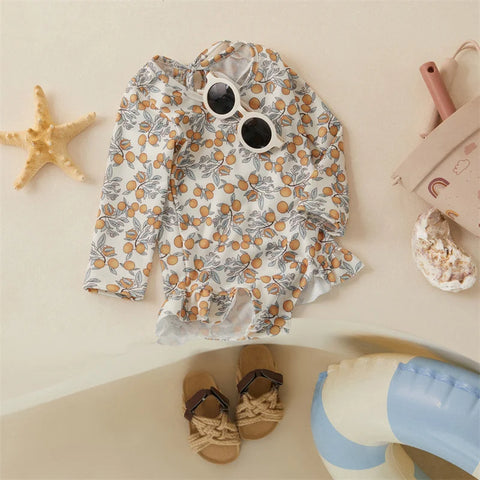 Tregren Kids Floral Print Long Sleeve Swimsuit