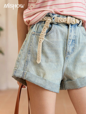MISHOW Retro lichtblauwe denim shorts voor dames
