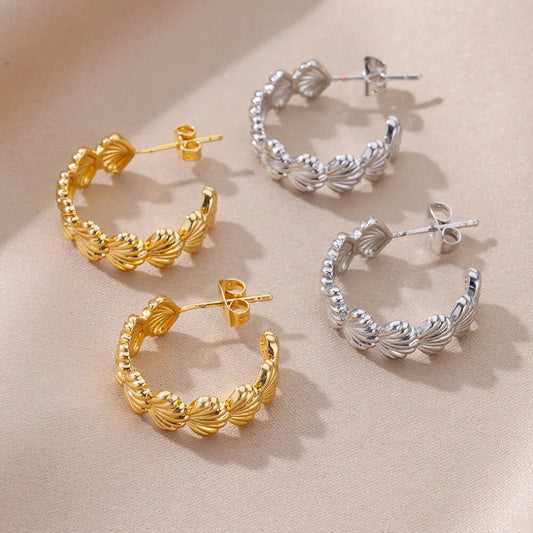 Vintage Gold Shell Earrings for Women - C-shaped Starfish Butterfly Stainless Steel Jewelry